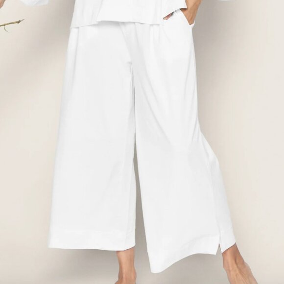 Petite Plume Olivia Wide Leg Pima Pajama Set in White Size Small - Picture 3 of 7